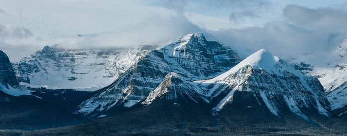 Panoramic view of snowcapped mountains against sky