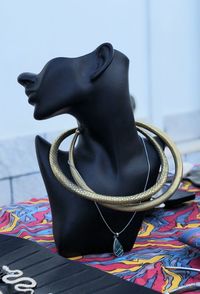 High angle view of hat on table