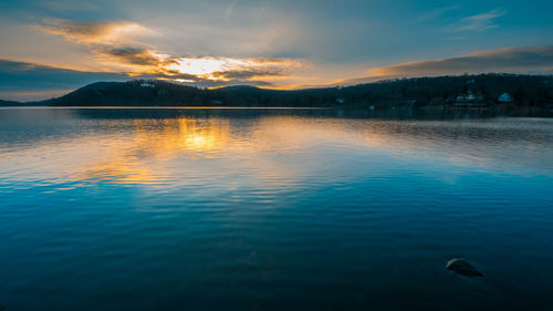 Scenic view of lake against sky during sunset