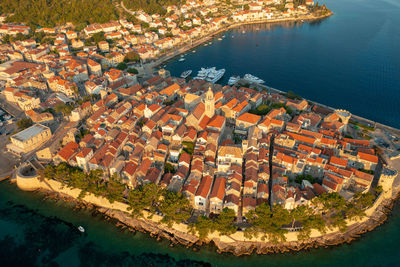 High angle view of buildings in city