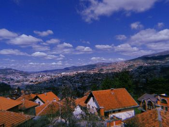 High angle view of townscape against sky