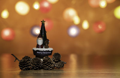 Close-up christmas decoration on table