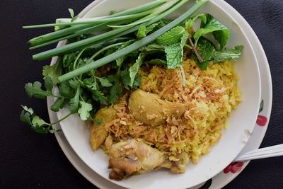 High angle view of meal served in plate