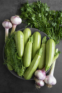 High angle view of vegetables on table