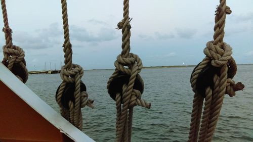 Close-up of rope tied on boat