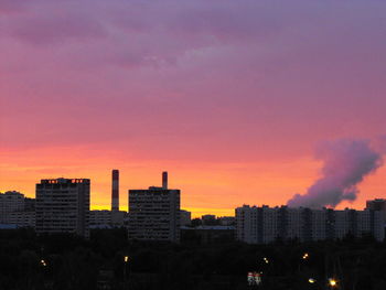 Silhouette buildings against sky during sunset