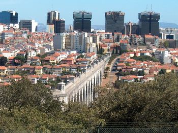 Amoreiras shopping center against clear sky in city