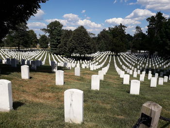 Row of cemetery against sky