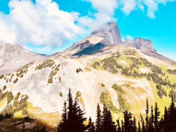 Scenic view of snowcapped mountains against sky