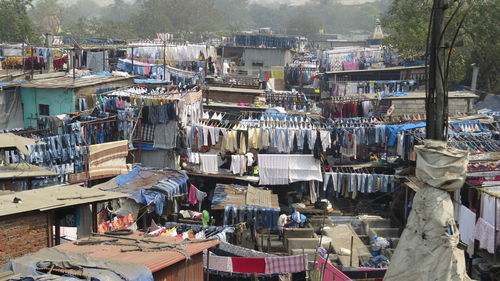 High angle view of clothes drying at dhobi ghat