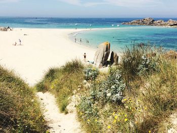 Scenic view of beach against sky