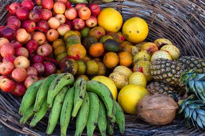 High angle view of fruits for sale at market stall