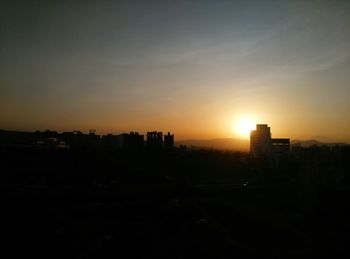 Silhouette of cityscape at sunset