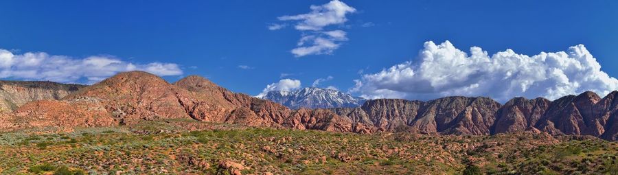 Panoramic view of landscape and mountains against sky