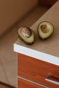 High angle view of avocado on table