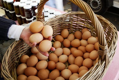 Close-up of eggs in basket