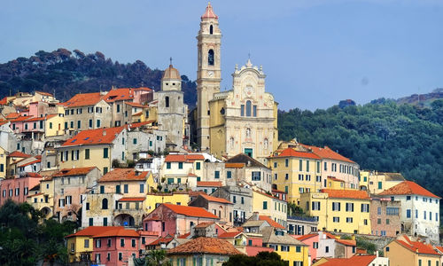 Close-up of a building with mountain in the background