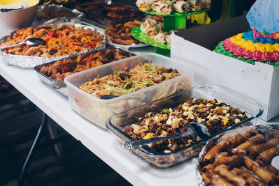 High angle view of food on table