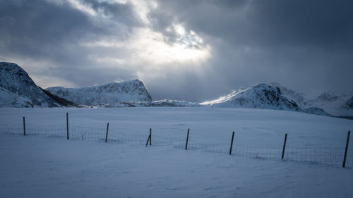 Scenic view of snow covered landscape against sky