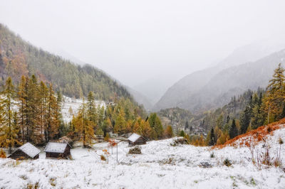 Scenic view of mountains against sky during winter