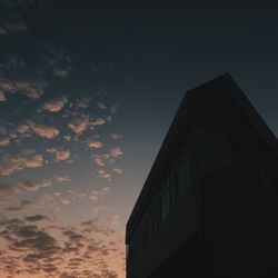 Low angle view of building against sky at sunset