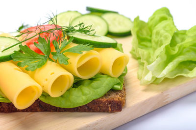 Close-up of fresh vegetables on cutting board