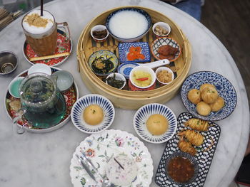 High angle view of food on table