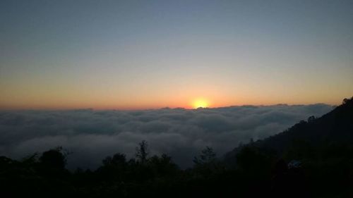 Scenic view of mountains against cloudy sky