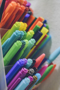 High angle view of multi colored pencils