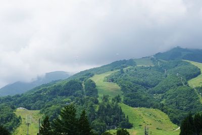 Scenic view of tree mountains against sky