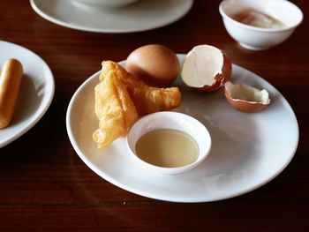 High angle view of breakfast on table