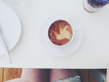 High angle view of coffee on table