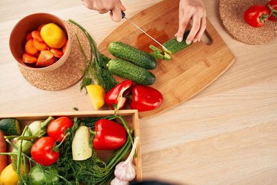 High angle view of vegetables on cutting board