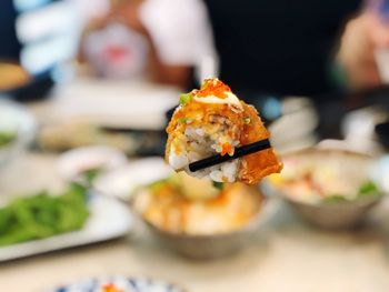 Close-up of sushi in plate on table