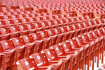 Full frame shot of empty chairs in statium