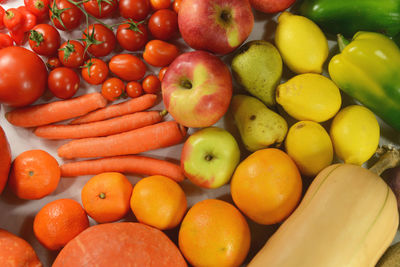 High angle view of fruits and vegetables for sale