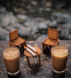 Close-up of coffee served on table