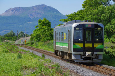 Clear blue sky, mt. usu and local train