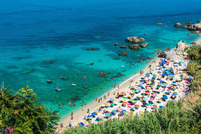 High angle view of people on beach