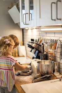 High angle view of woman preparing food at home