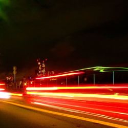 Light trails on road at night