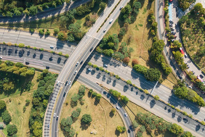 High angle view of road passing through city