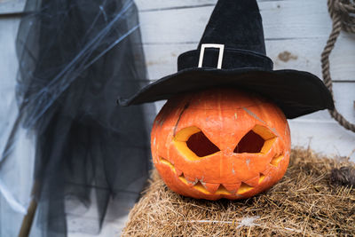 Close-up of pumpkin on pumpkins during halloween