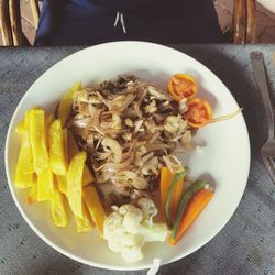 High angle view of meal served on table