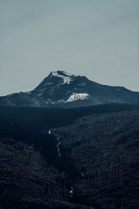 Scenic view of snowcapped mountains against clear sky
