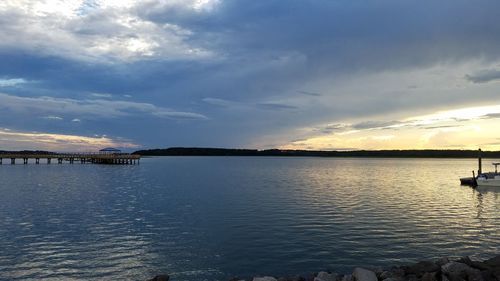 Scenic view of lake against sky during sunset