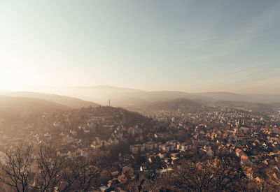 High angle view of townscape against sky