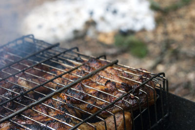 Close-up of barbecue grill