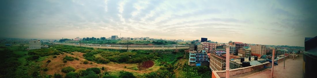 High angle view of cityscape against sky