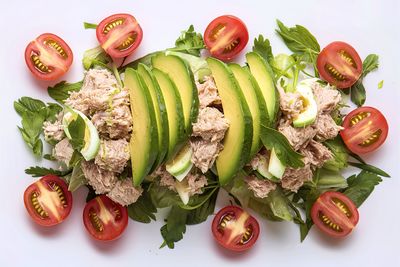 High angle view of food on table